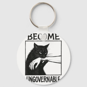 Become Ungovernable Black Cat Biting Hand Funny Ca Key Ring