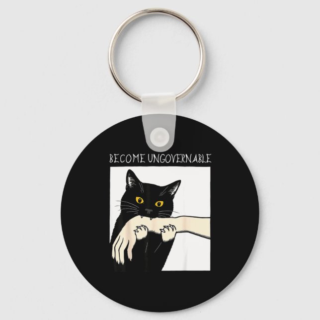 Become Ungovernable - Black Cat Biting Hand Funny  Key Ring (Front)