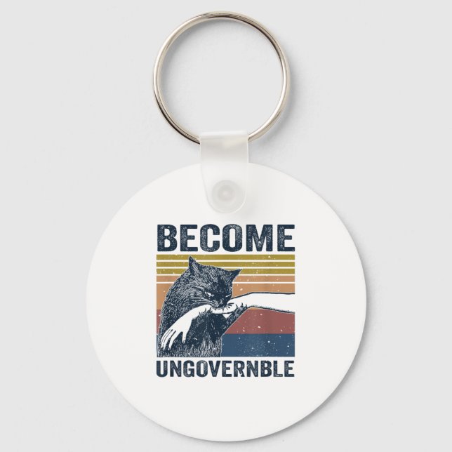 Become Ungovernable - Black Cat Biting Hand Funny  Key Ring (Front)
