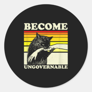 Become Ungovernable Black Cat Biting Hand Funny Me Classic Round Sticker