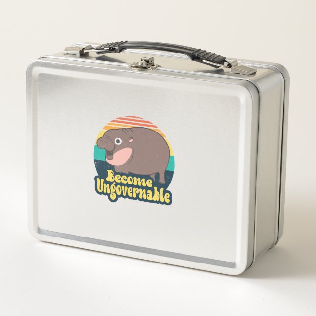 Become Ungovernable Funny Baby Hippo Moo Deng Funn Metal Lunch Box (Front)