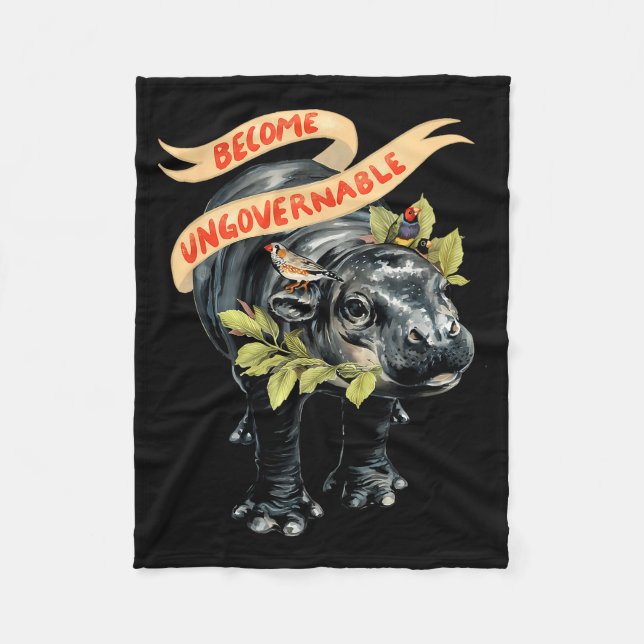 Become Ungovernable Funny Moo-deng  Fleece Blanket (Front)
