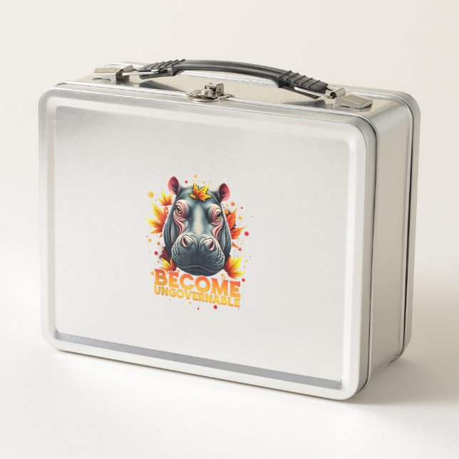 Become Ungovernable Retro Baby Hippo Moo Deng Autu Metal Lunch Box (Front)
