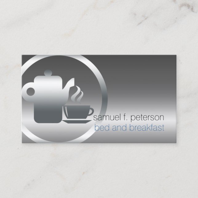 Bed and Breakfast Chrome Coffee Pot Cup Icon Food Business Card (Front)