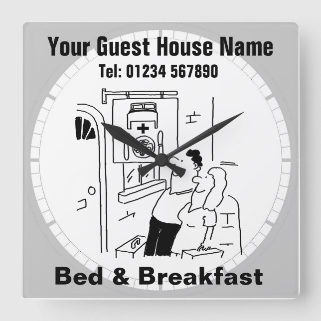 Bed & Breakfast Cartoon Square Wall Clock (Front)