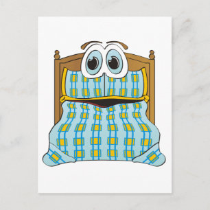 Bed Cartoon Blue and Gold Postcard