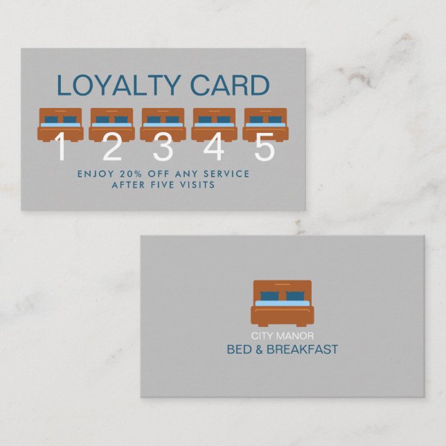 Bed Logo, Bed & Breakfast Accommodation Business Loyalty Card (Front/Back)
