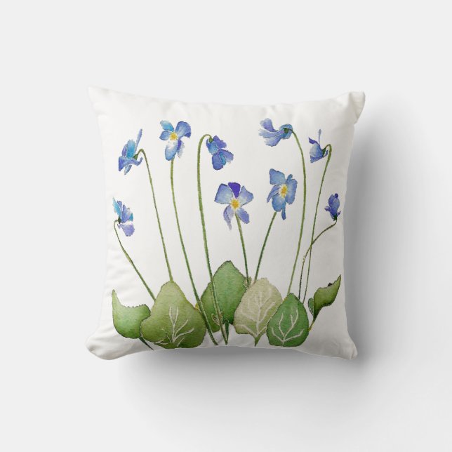 Bed of Dainty Lavender Blue Violets Throw Pillow (Front)