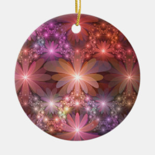 Bed Of Flowers Colorful Shiny Abstract Fractal Art Ceramic Tree Decoration