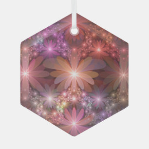 Bed Of Flowers Colorful Shiny Abstract Fractal Art Glass Tree Decoration