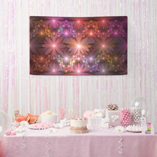 Bed Of Flowers Colourful Shiny Abstract Fractal Ar Banner (Party)