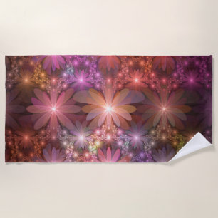 Bed Of Flowers Colourful Shiny Abstract Fractal Ar Beach Towel