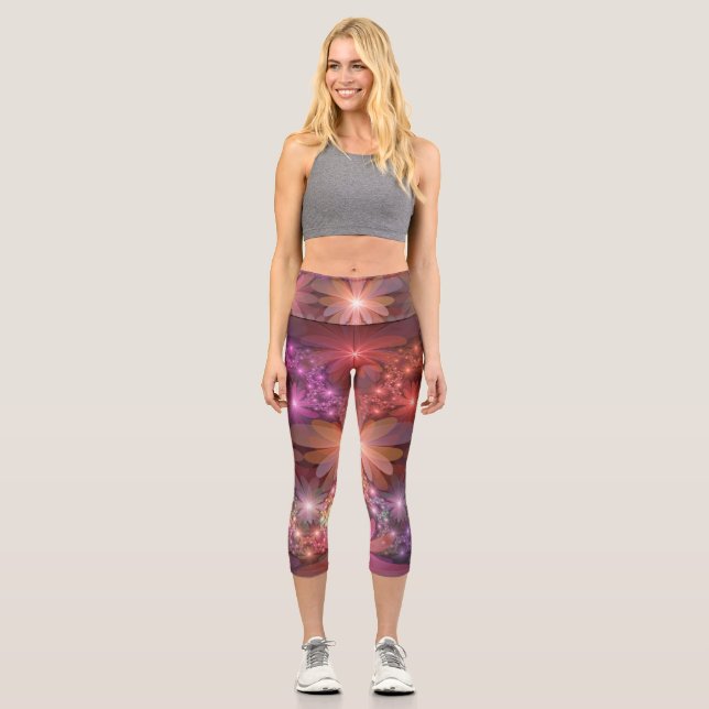 Bed Of Flowers Colourful Shiny Abstract Fractal Ar Capri Leggings (Front)