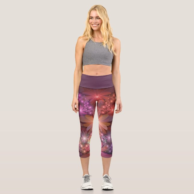 Bed Of Flowers Colourful Shiny Abstract Fractal Ar Capri Leggings (Front)