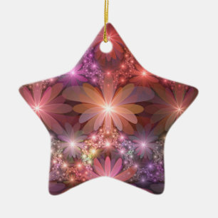 Bed Of Flowers Colourful Shiny Abstract Fractal Ar Ceramic Tree Decoration