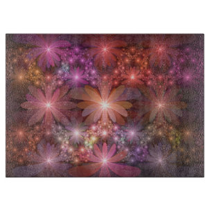Bed Of Flowers Colourful Shiny Abstract Fractal Ar Cutting Board