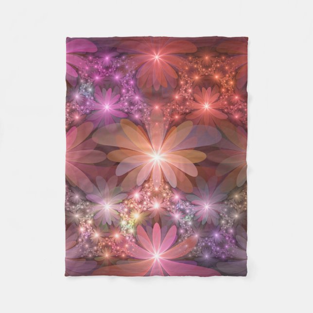 Bed Of Flowers Colourful Shiny Abstract Fractal Ar Fleece Blanket (Front)