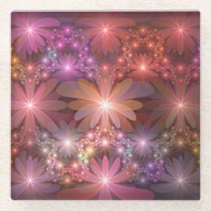 Bed Of Flowers Colourful Shiny Abstract Fractal Ar Glass Coaster