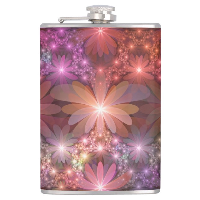 Bed Of Flowers Colourful Shiny Abstract Fractal Ar Hip Flask (Front)