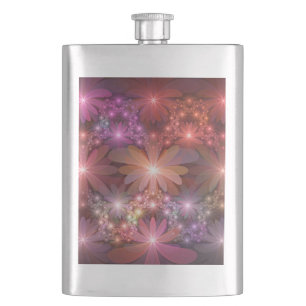Bed Of Flowers Colourful Shiny Abstract Fractal Ar Hip Flask