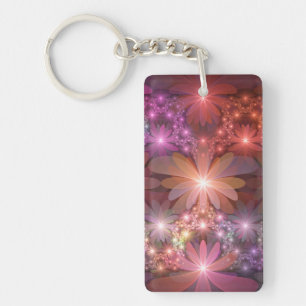 Bed Of Flowers Colourful Shiny Abstract Fractal Ar Key Ring