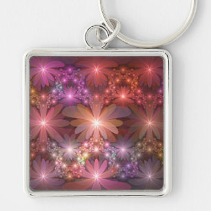 Bed Of Flowers Colourful Shiny Abstract Fractal Ar Key Ring