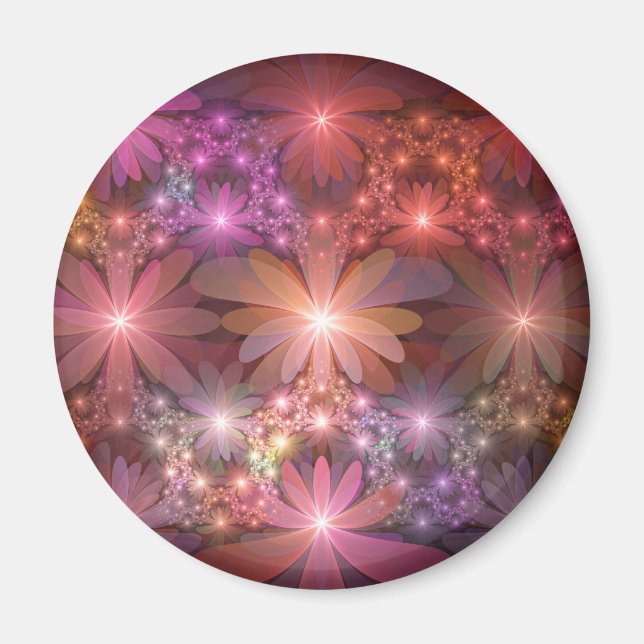 Bed Of Flowers Colourful Shiny Abstract Fractal Ar Magnet (Front)