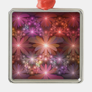 Bed Of Flowers Colourful Shiny Abstract Fractal Ar Metal Tree Decoration