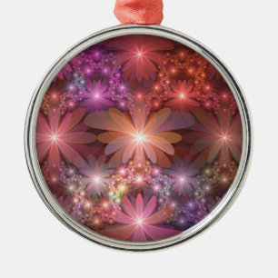 Bed Of Flowers Colourful Shiny Abstract Fractal Ar Metal Tree Decoration