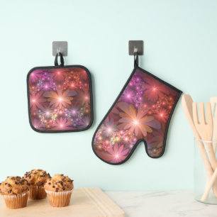 Bed Of Flowers Colourful Shiny Abstract Fractal Ar Oven Mitt & Pot Holder Set