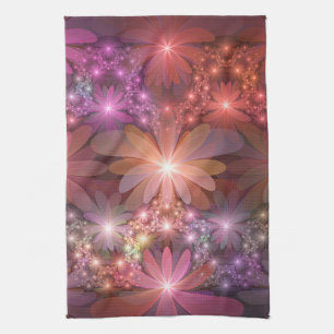Bed Of Flowers Colourful Shiny Abstract Fractal Ar Tea Towel