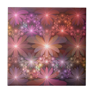 Bed Of Flowers Colourful Shiny Abstract Fractal Ar Tile