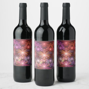 Bed Of Flowers Colourful Shiny Abstract Fractal Ar Wine Label