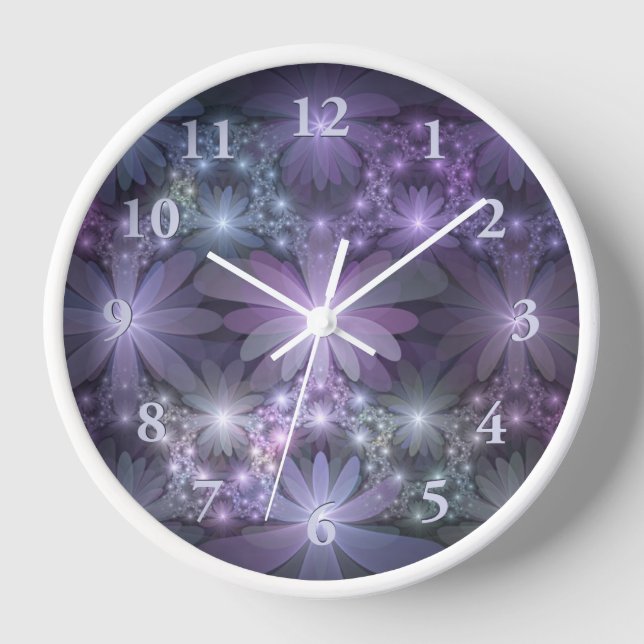 Bed of Flowers Trendy Shiny Abstract Fractal Art Clock (Front)