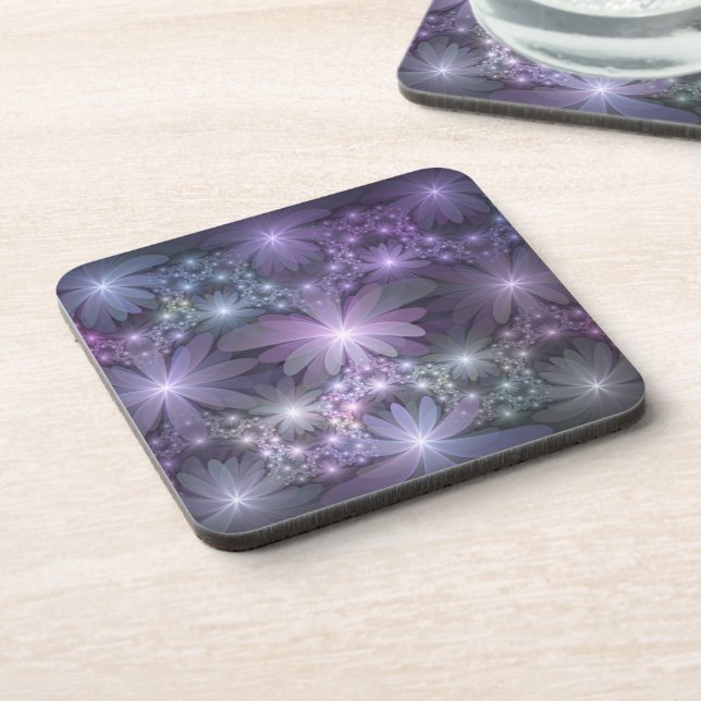 Bed of Flowers Trendy Shiny Abstract Fractal Art Coaster (Left Side)