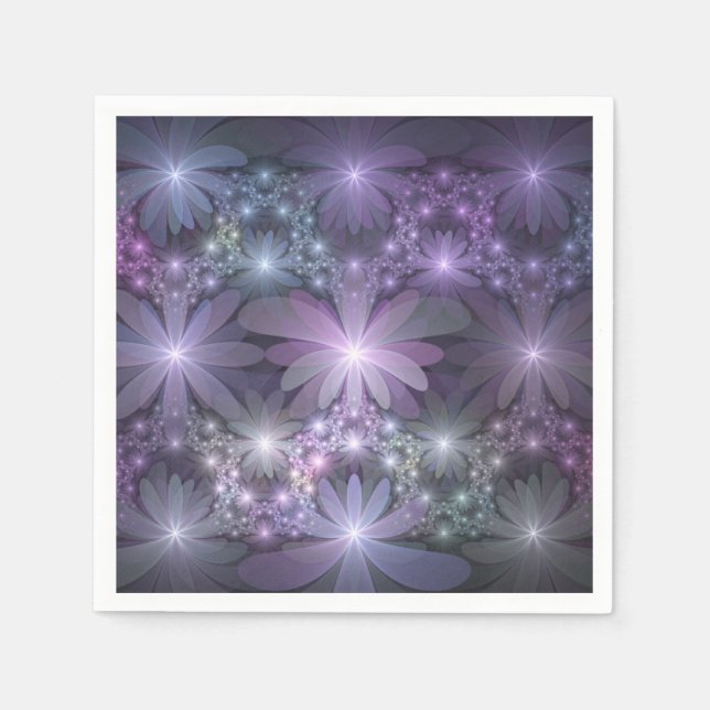 Bed of Flowers Trendy Shiny Abstract Fractal Art Napkin (Front)