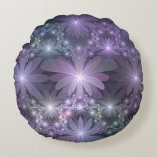 Bed of Flowers Trendy Shiny Abstract Fractal Art Round Cushion