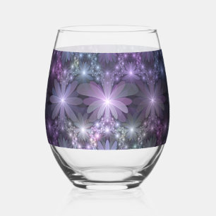 Bed of Flowers Trendy Shiny Abstract Fractal Art Stemless Wine Glass