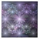 Bed of Flowers Trendy Shiny Abstract Fractal Art Tile<br><div class="desc">Striking fractal art,  shiny violet grey fantasy flowers.
Design for your ceramic tile and more.</div>