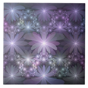 Bed of Flowers Trendy Shiny Abstract Fractal Art Tile