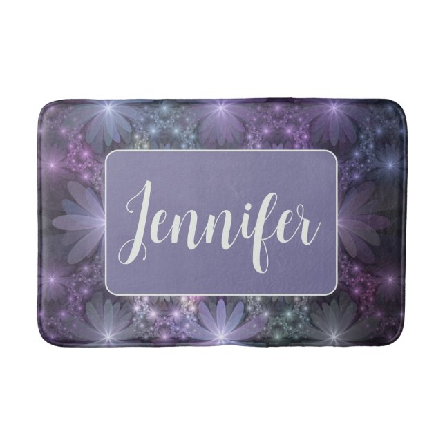 Bed of Flowers Trendy Shiny Abstract Fractal Name Bath Mat (Front)