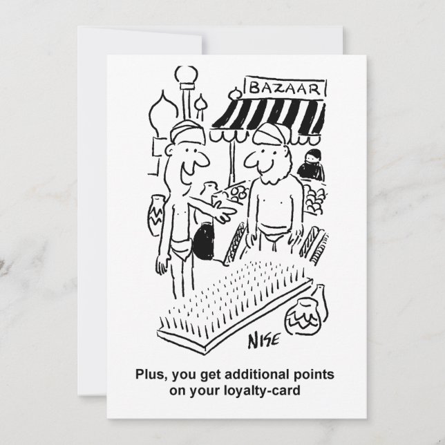 Bed of Nails at a Bazaar Cartoon Holiday Card (Front)