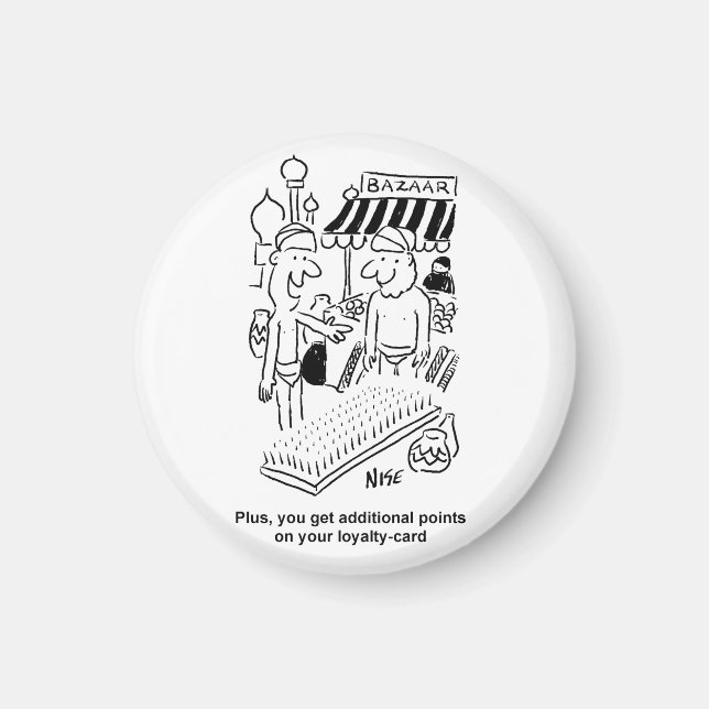 Bed of Nails at a Bazaar Cartoon Magnet (Front)