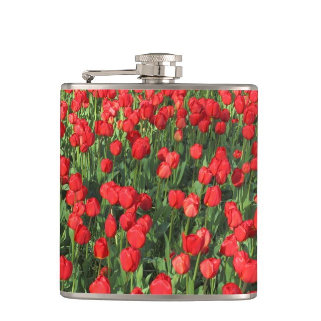 Bed of Red Tulips 02 Hip Flask (Front)