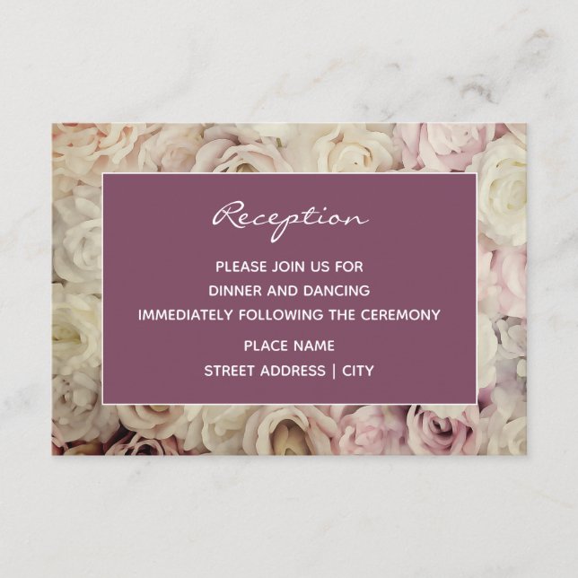 Bed of Roses Amaranth Pink Wedding Reception Cards (Front)
