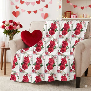 Bed of Roses Pink Floral  Fleece Blanket