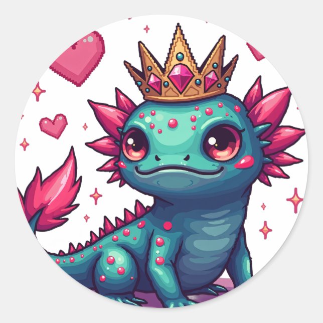 Bedazzled Axolotl Glitter Queen Pixel Art Sticker (Front)