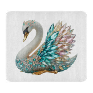 Bedazzled Diamond Swan Gold Crystal Bling Cutting Board