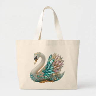 Bedazzled Diamond Swan Gold Crystal Bling Large Tote Bag