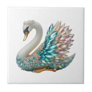 Bedazzled Diamond Swan Gold Crystal Bling Tile